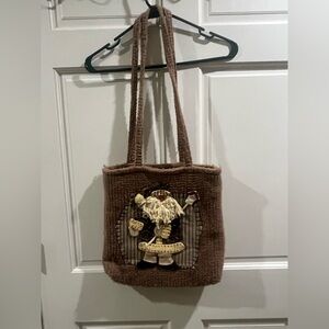 Brown Brushed Felt Santa Purse Appliquéd Holiday Boho Christmas Unbranded